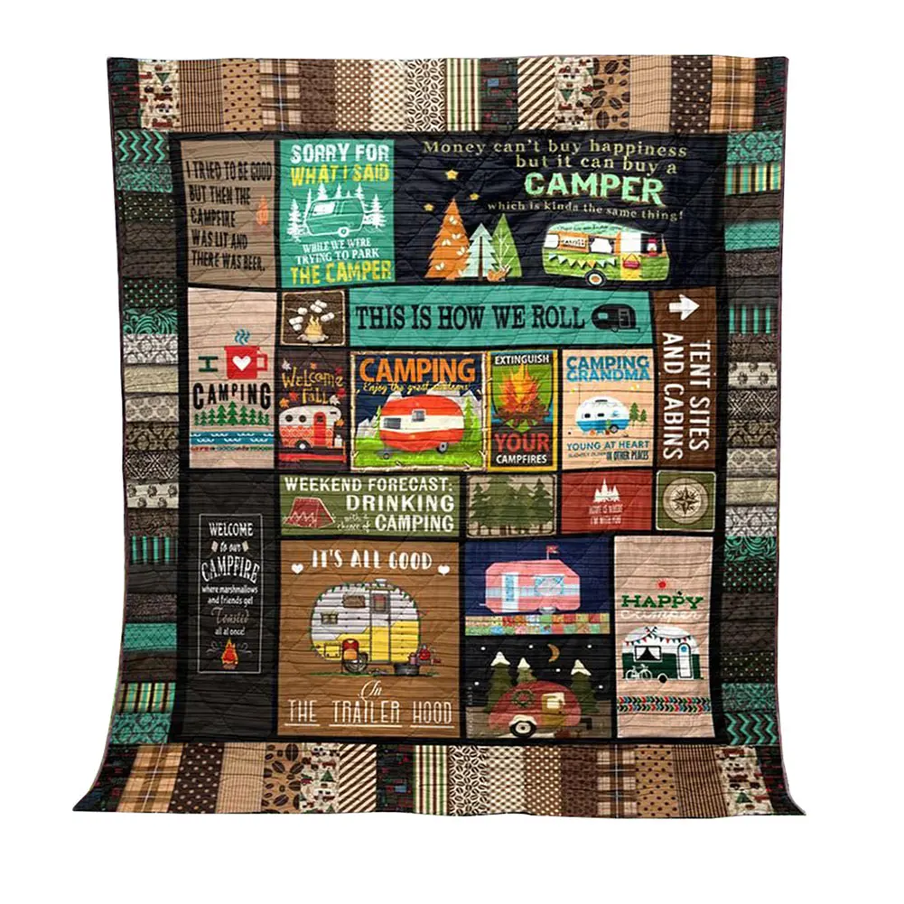 

Camping Blanket Quilt Comforters with Reversible Cotton 3D Printing Camping Mat Stampa coperta da campeggio rettangolare HTQ99