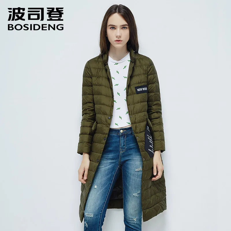 

BOSIDENG new women goose down coat long down jacket light warm high quality single breasted button notched lapel B1601046