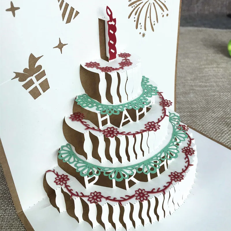  1pcs Birthday Gift Cake Card Pop Up 3D Greeting Cards With Envelope Post Card Invitation Handcrafte - 32805244988