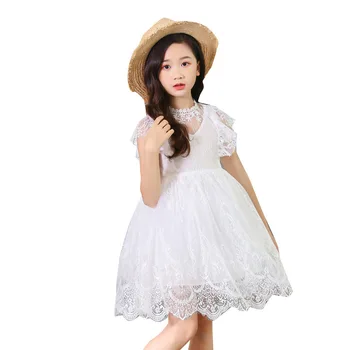 

2019 Girls Spring and Summer New Pattern White Lace Sleeveless Casual Dresses