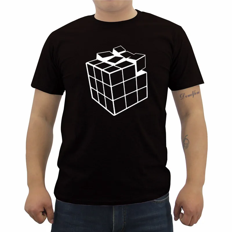New Rubix Cube Qube Puzzle Blocks Retro Gaming T Shirt Men Funny Tshirt Casual Male Short Sleeve O-neck Cotton T-shirt Cool Tees | Мужская