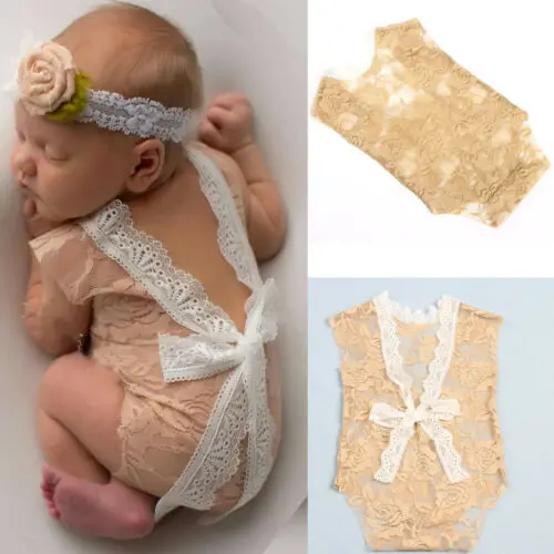 

UK Newborn Baby Girl Infant Lace Floral Bodysuit Photography Prop Costume Sleeveless Summer Clothes Baby Body