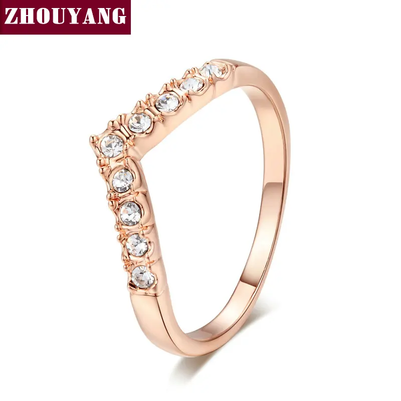 

ZHOUYANG Wedding Ring For Women V Lover Elegant Micro-inclosed Cubic Zirconia Rose Gold Color Engagement Fashion Jewelry ZYR011