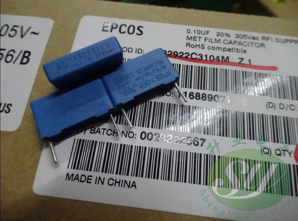 Epcos Film Capacitor 100nF 1600VDC 0,1µF U1 1,6KV 500VAC 5% 2 Stück 
