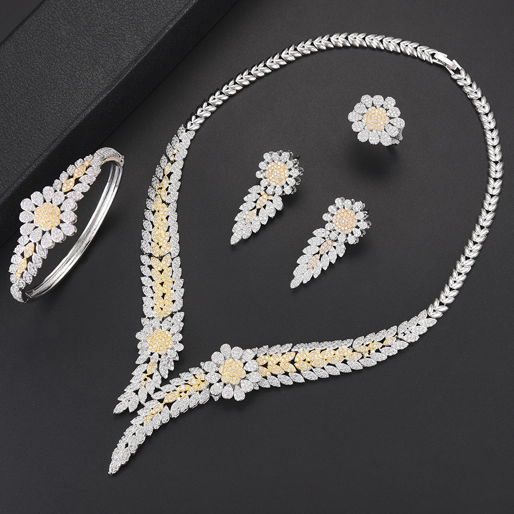 Trendy Flower Shape Dubai Bridal Wedding Pendant necklaces jewelry Sets Collar Necklace Earrings Bracelet Ring Jewelry Sets цена Trendy Flower Shape Dubai Bridal Wedding Pendant necklaces jewelry Sets Collar Necklace Earrings Bracelet Ring Jewelry Sets цены онлайн