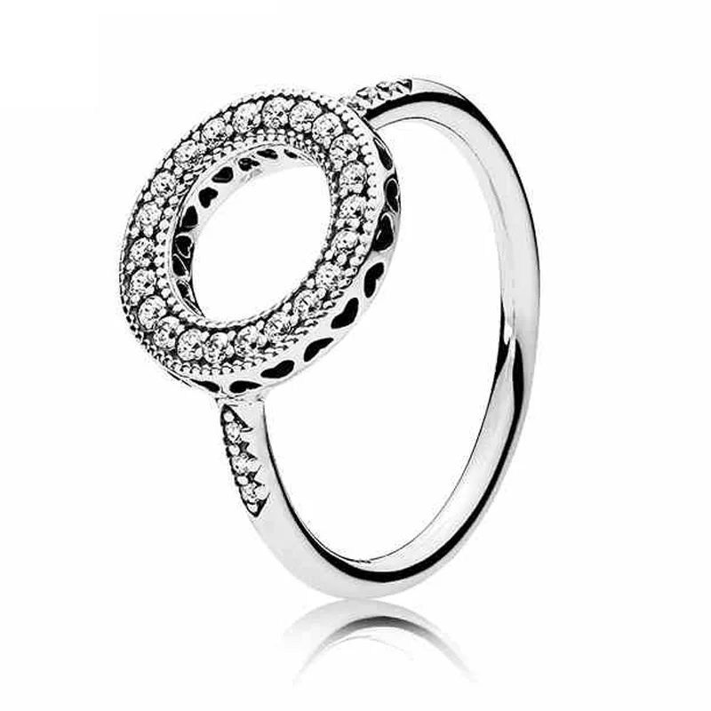 

Authentic 925 Sterling Silver Ring Hearts of Halo With Crystal Rings For Women Wedding Party Gift fit Lady Jewelry