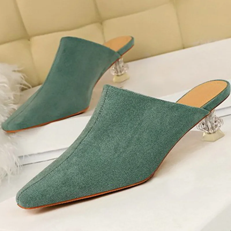 

MONMOIRA Vintage Square Toe Slipper Sandals Transparent Kitten Heel Women Mules Elegant Flock Summer Sandals Shoes Women SWC0767