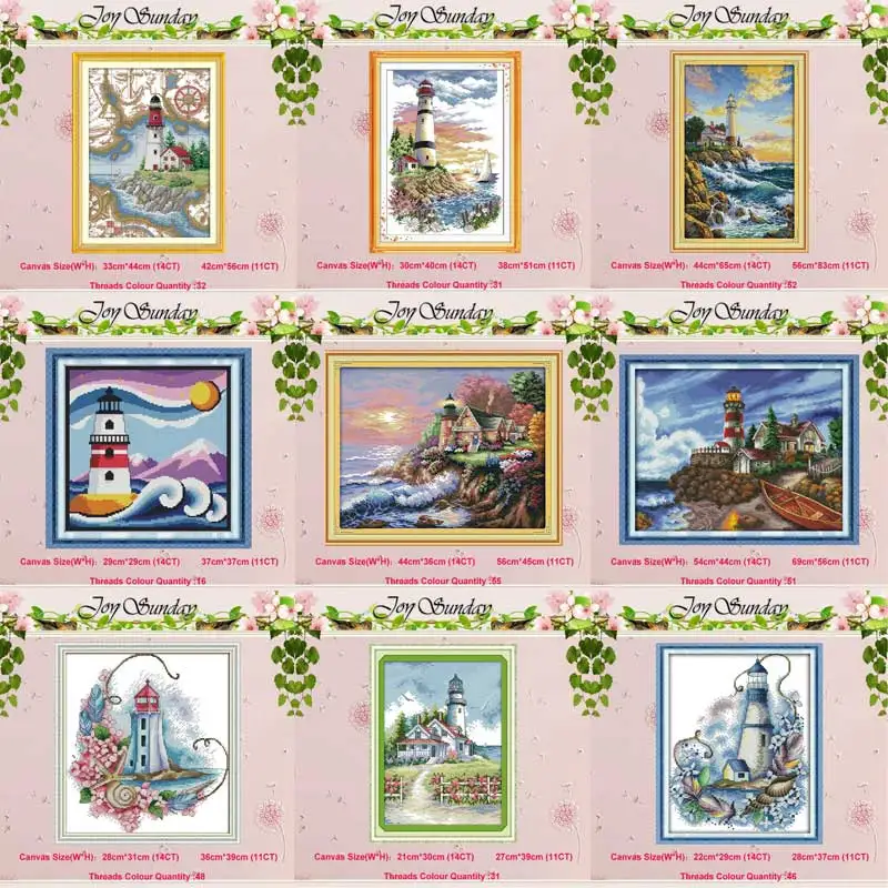 

Lighthouse seaside Beacon light tower painting counted 11CT 14CT Cross Stitch Set DIY DMC Cross-stitch Kit Embroidery Needlework