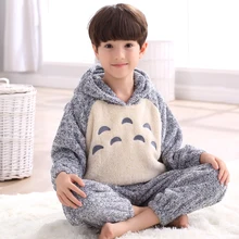 Boy Kids Pajamas With Hat Sleepwear Winter Warm Flannel Long Sleeves Nightshirt Anime Pullover lounge Pajama Set