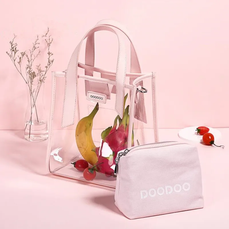 

2019 New Korean Version Of The Simple And Stylish Transparent PU Handbags Wild ins Style Jelly Bag Shoulder Messenger bag d1110