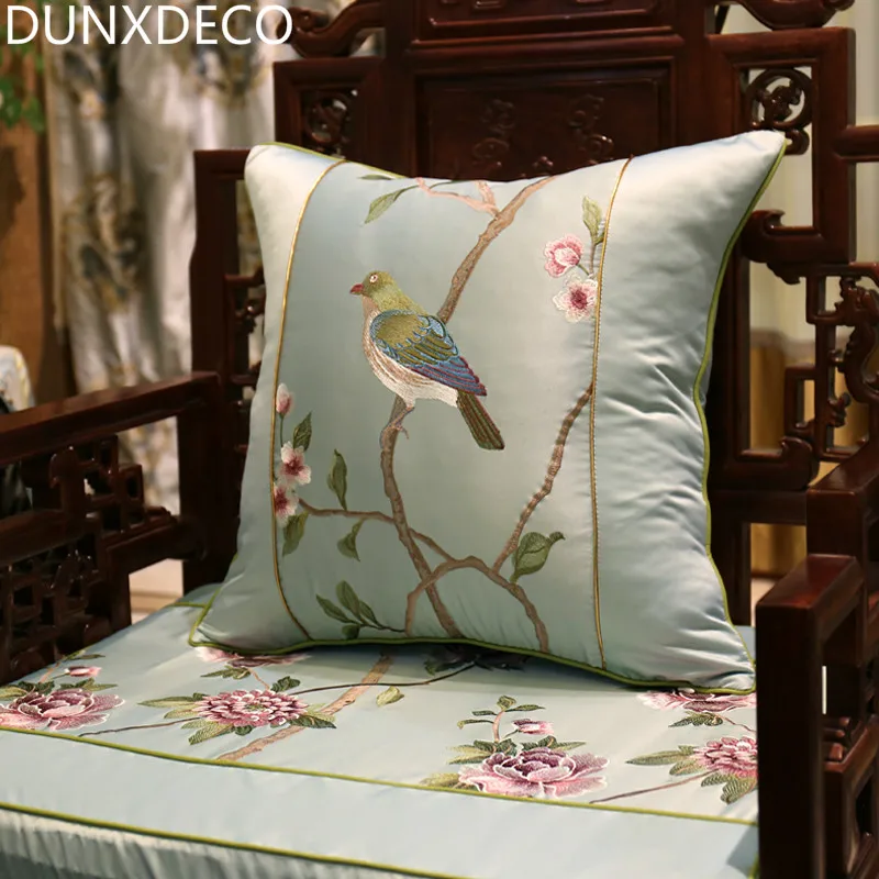 

DUNXDECO Cushion Cover Decorative Pillow Case Modern Chinese Traditional Birds Flora Luxury Embroidery Coussin Home Sofa Decor