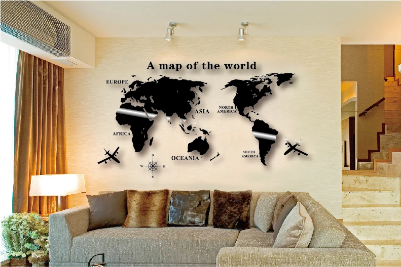 Карта мира Настенная Наклейка Mapa Mundial Wereldkaart Pegatinas Paredes Decoracion Adesivos De Parede Глобус земля Декор 3D акрил - Цвет: Black