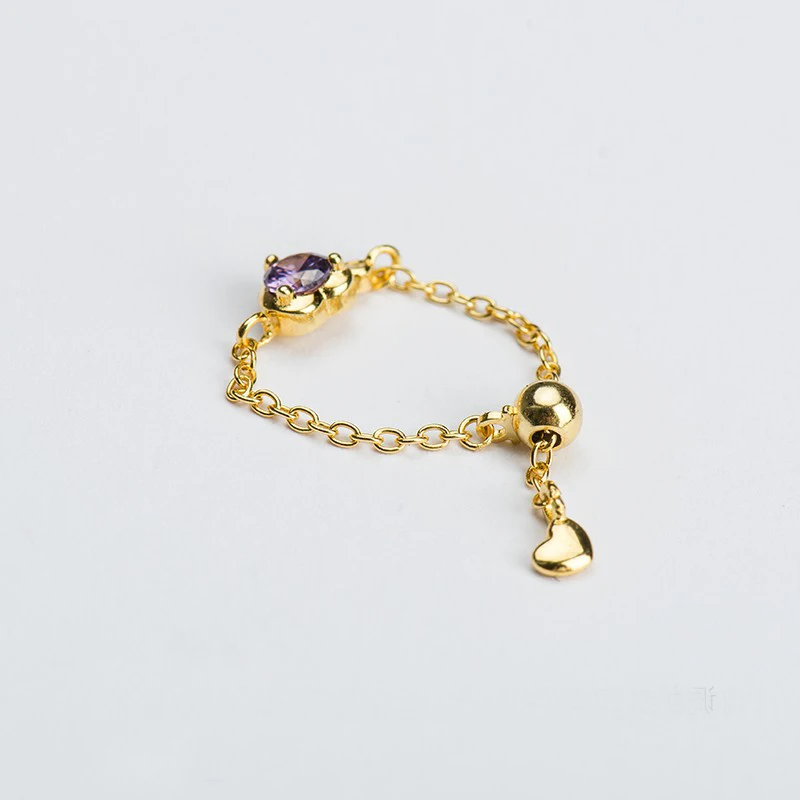 Ruifan в форме сердца, фиолетовое кубическое циркониевое регулируемое кольцо на цепочке с аметистом, 925 серебряные кольца для женщин на День святого Валентина YRI143
