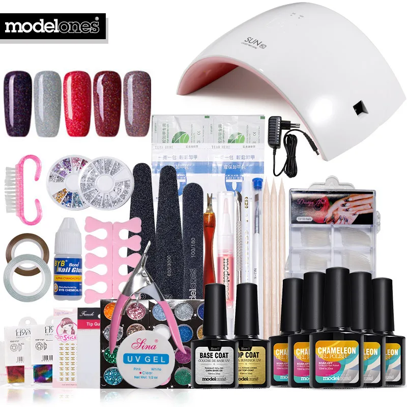 Modelones Full Set Nail Tools Soak Off 5 Color UV Neon Gel Polish Nail Art Manicure