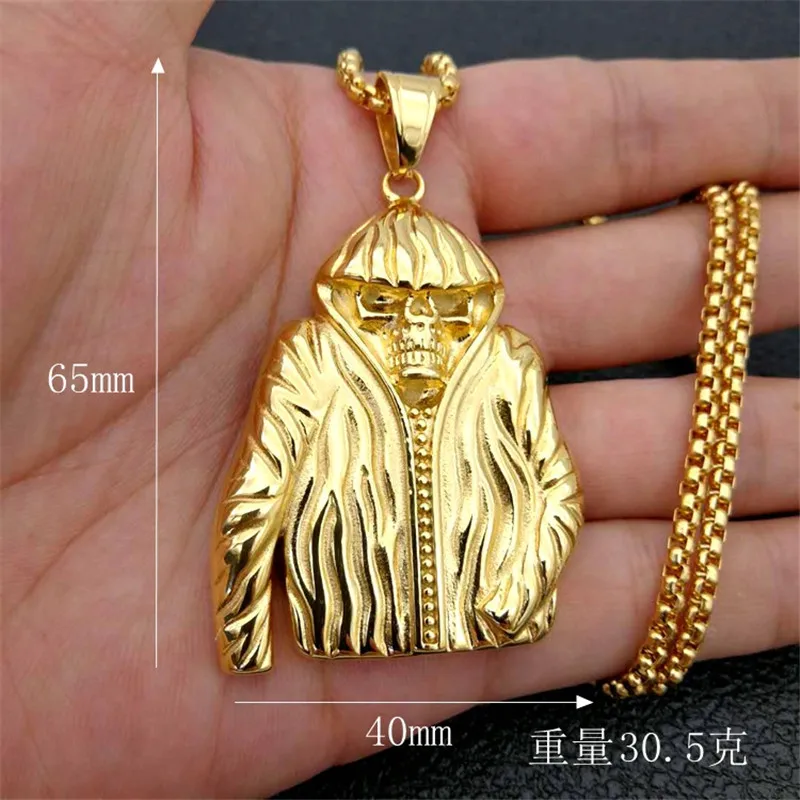 

Skull Skeleton Necklace & Pendant With Stainless Steel Chains For Men Gold Color Men's Hip Hop Jewelry Gifts