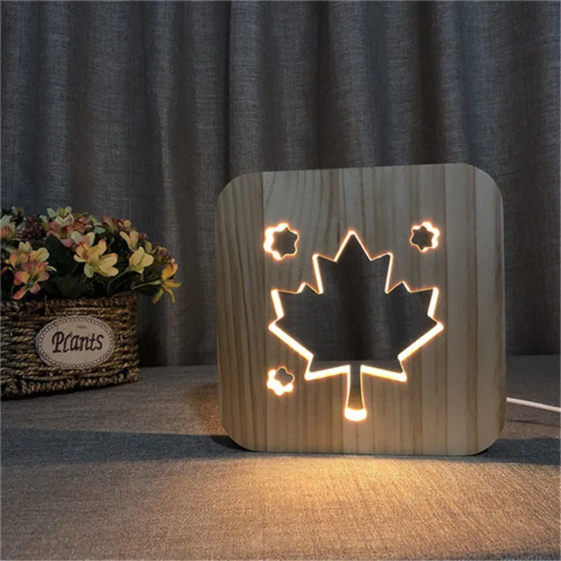Канадский флаг кленовый лист 3D деревянная лампа USB LED Ночник светильник для