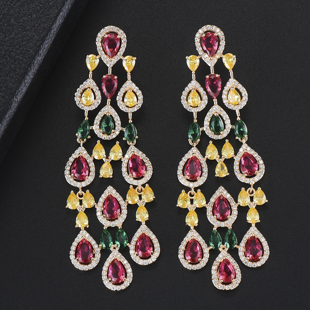 GODKI Trendy Luxury Multicolor CZ Cubic Zircon Tassel Dangle Earrings for Women Wedding Long Earrings pendientes mujer moda