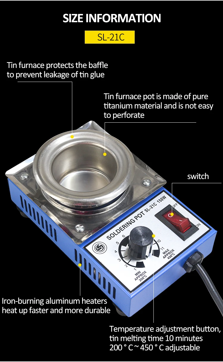 SL-21C 100 Вт 50mm500g емкость цифровой термостат свинцовый горшок из титанового сплава пайки 110 В 220 В