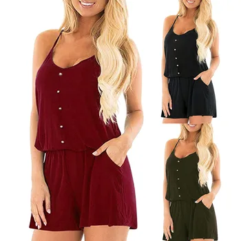 

2019 Womens Summer Casual Sleeveless Loose Solid V Neck Short Jumpsuit Rompers 3.18