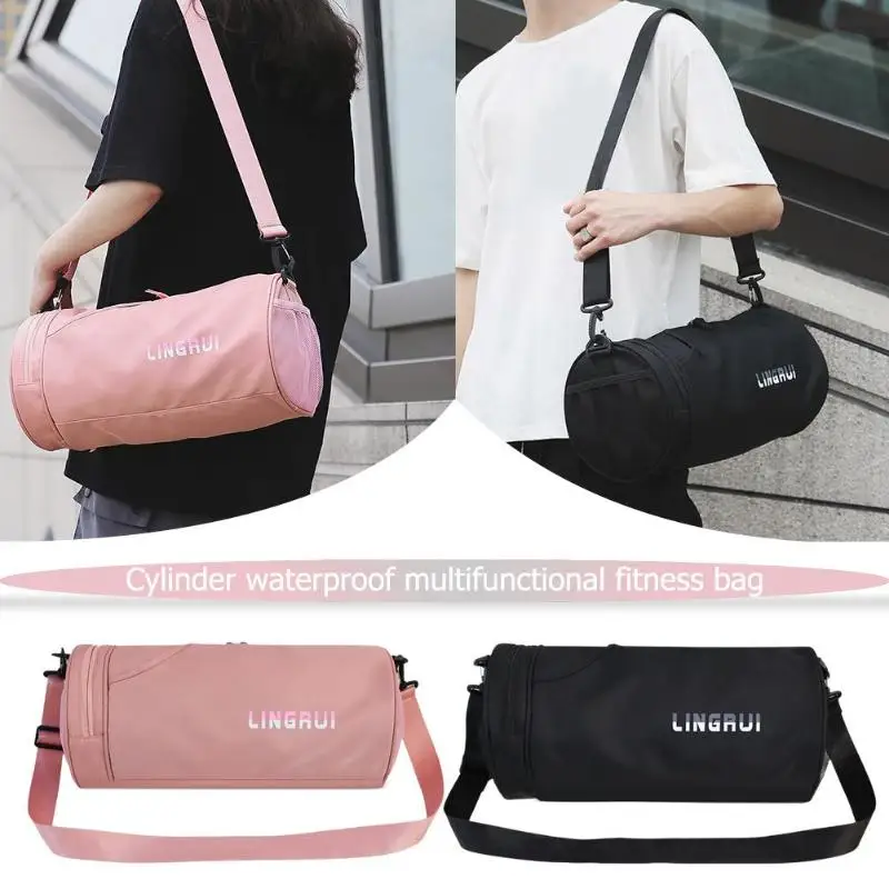 

Women Barrel-Shaped Sports Gym Shoulder Bag Simple Design Large Waterproof Nylon Travel Bags 2019 Hot Selling