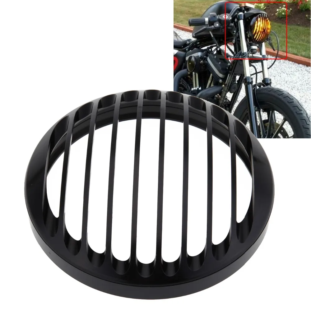 Motorcycle 5.75 Inch Headlight 5 3/4" Black Aluminum Headlight Grill