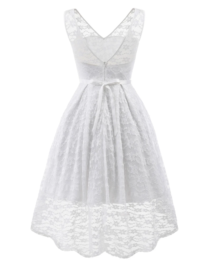Women Elegant Vintage Sexy White Lace V-back Sleeveless Party One Piece Dress Suit Rockabilly A-Line Cocktail Bridesmaid Dress Women Elegant Vintage Sexy White Lace V-back Sleeveless Party One Piece Dress Suit Rockabilly A-Line Cocktail Bridesmaid Dress