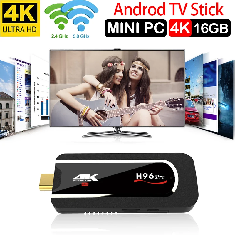 

H96 Pro 4 K TV Stick 2 GB 16 GB Netflix Android TV Stick HDMI Dongle Octa Core Amlogic S912 2,4g 5G Wifi Smart Android Min