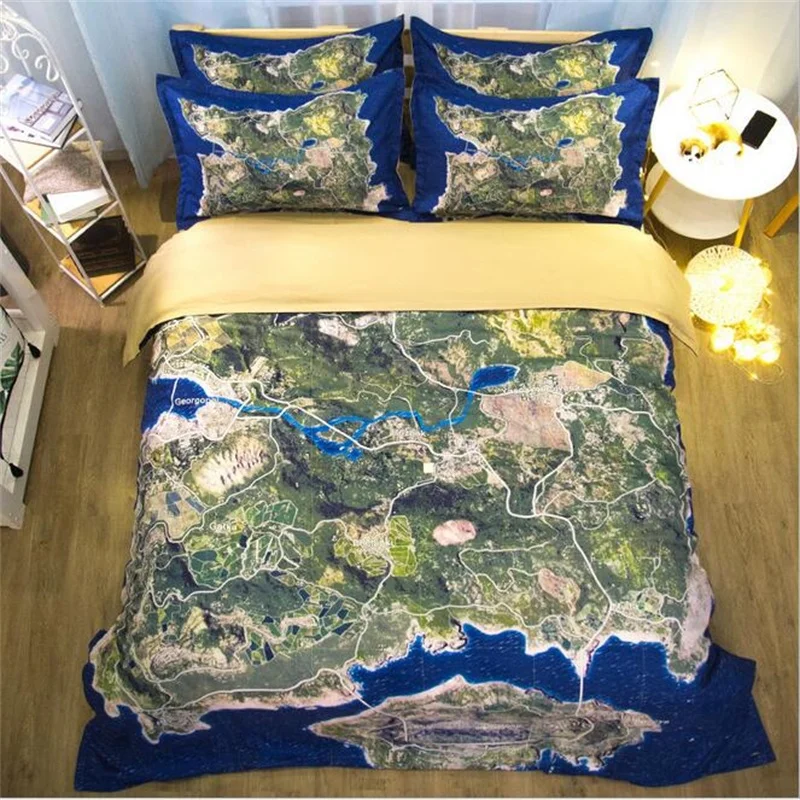 

Game Map Printed Bedding Set Twin Queen King Size Duvet Cover Bed Sheets with Pillowcase Home Textiles Polyester Fabric