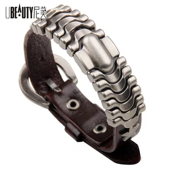 

UBEAUTY New Arrival High Quality Bracelet Stainless Steel Leather Bracelets Newest Design Men A Bangle Fashion For Men Jewelry