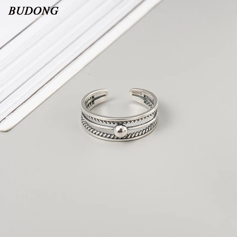 

BUDONG Open Rings 100% Authentic 925 Sterling Silver Finger Ring for Women Sterling Silver Jewelry Christmas Gift XURT055