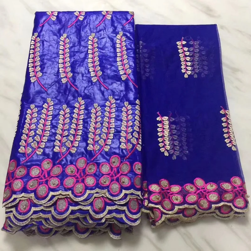

Free shipping (5+2 yards/set) High quality African bazin riche lace fabric with embroidery and beads plus blouse lace set BLS35