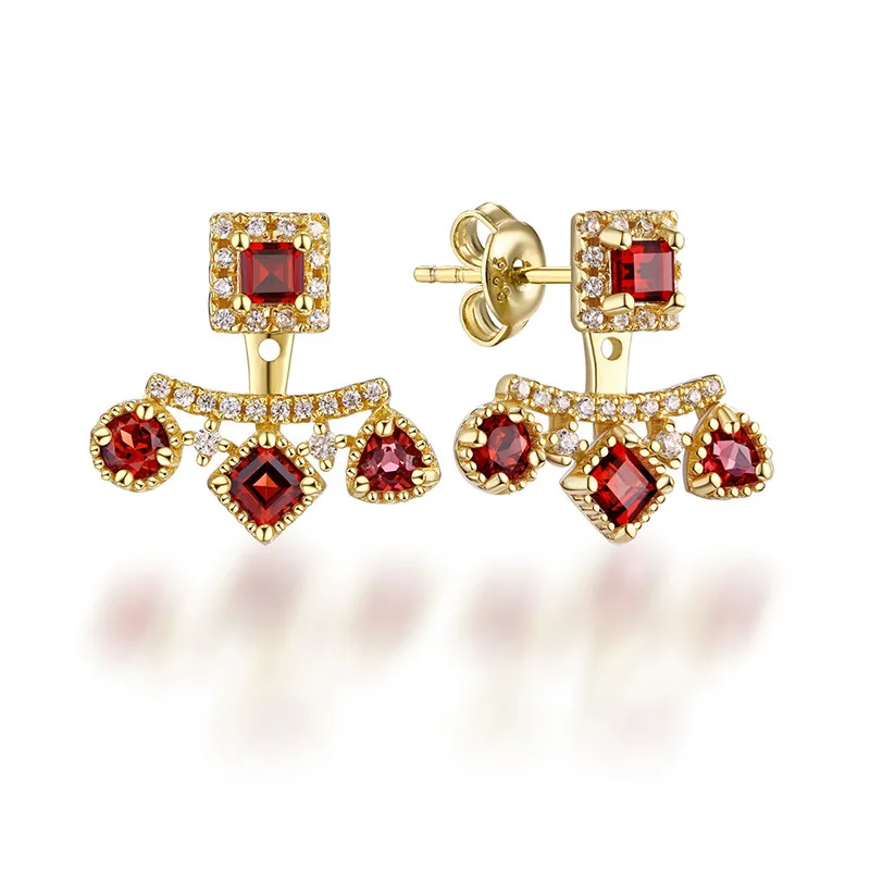 

925 Sterling Silver Garnet Geometric Stud earrings Vintage style For Women as a Gift