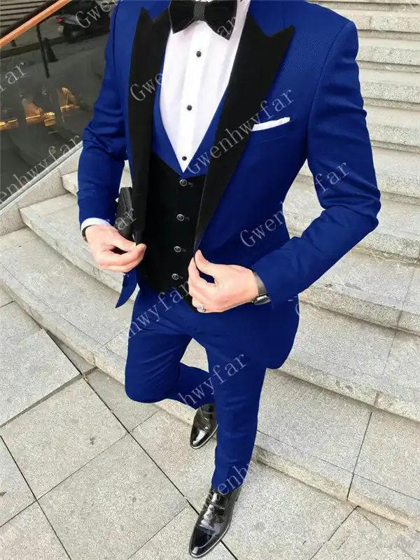 Royal Blue Men Suit Velvet Wedding Party Tuxedo Single-Breasted Jacket Pant Coat