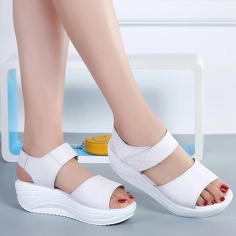 US $16.46 Dongnanfeng Womens Mother Ladies Female Genuine Leather Shoes Sandals Woman Platform Hook Loop Casual Summer Cool Beach Am9018
