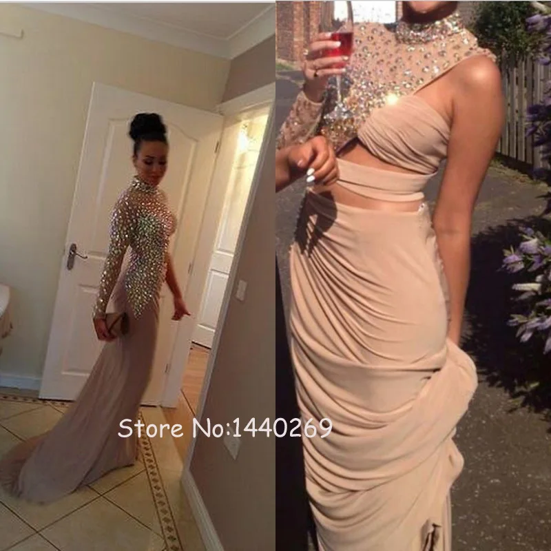 

Charming Crystal Beading High Neck Evening Dress One Shoulder Floor Length Prom Gown for Wedding Party Custom Made