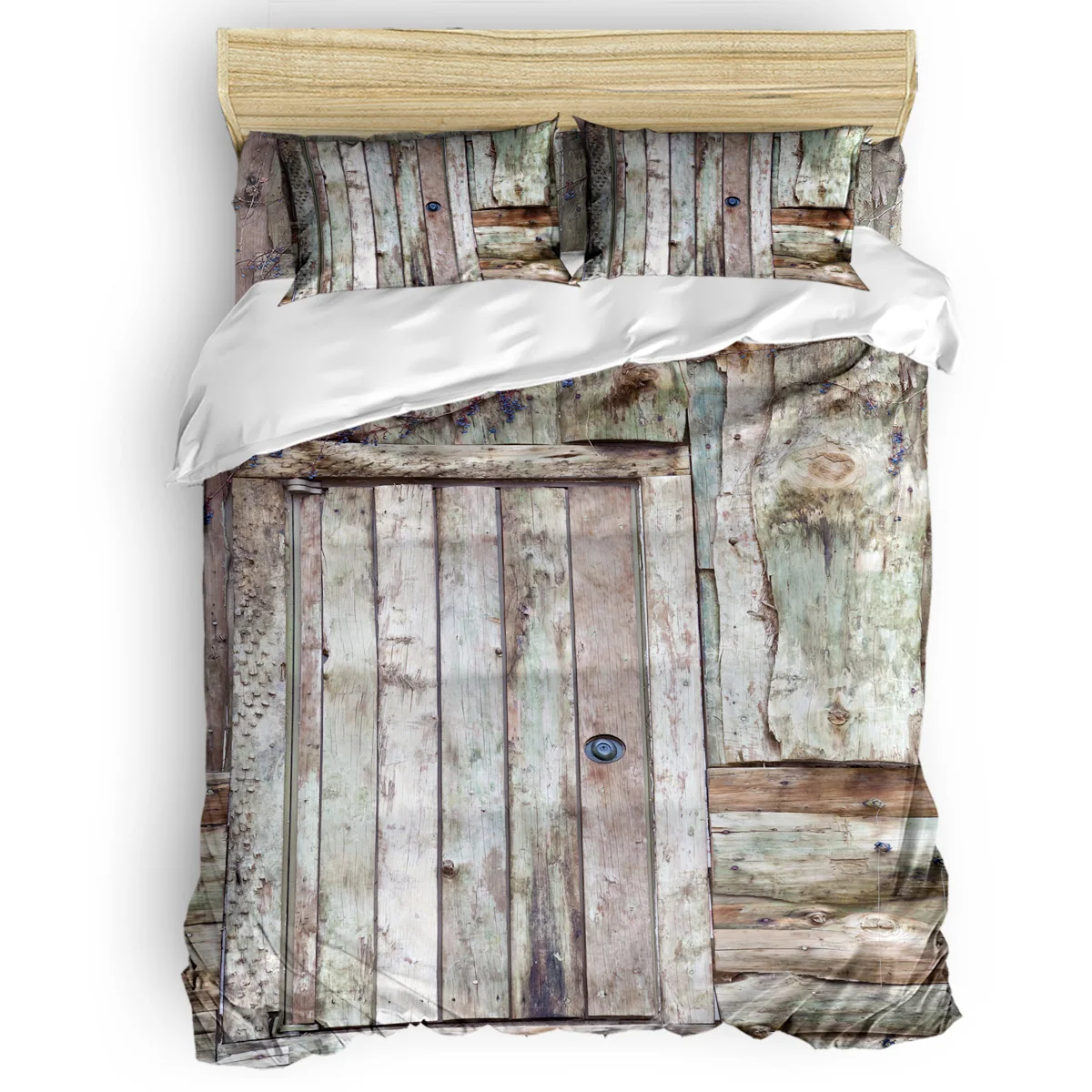 

Retro Wooden Door 4 Pcs Comforter Cover Set Independence Day Comforter Sets Election Day Bedroom Daybed Womens Floral Luxury