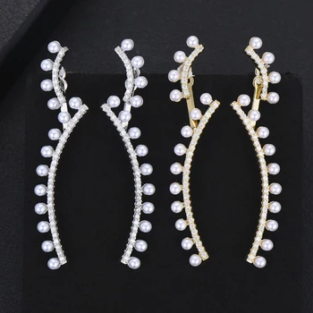 

GODKI 57mm Famous Design Imitation Pearl Long Earrings For Women Wedding Cubic Zircon CZ Crystal Brincos boucle d'oreille 2019