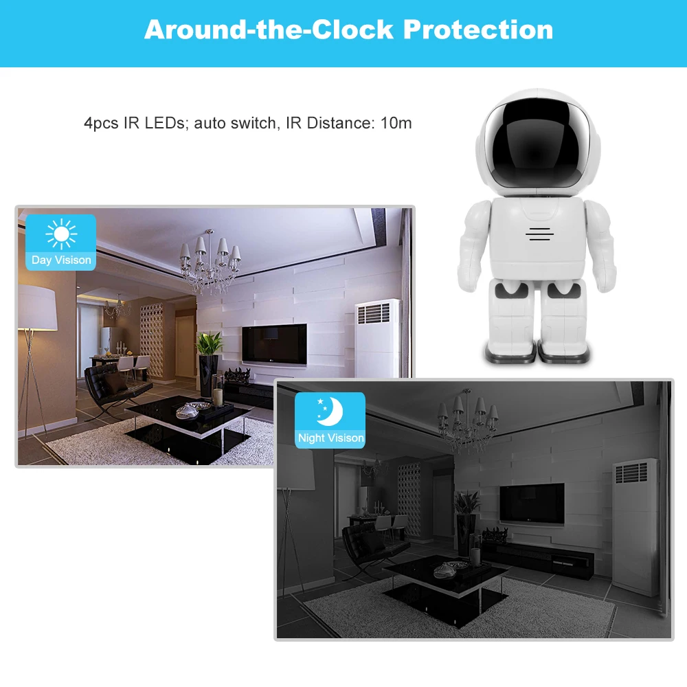 A180 960P HD WiFi IP робот-камера, умный Мониторинг безопасности P2P, ночное видение, обнаружение движения, видеокамера, управление с помощью приложения для телефона