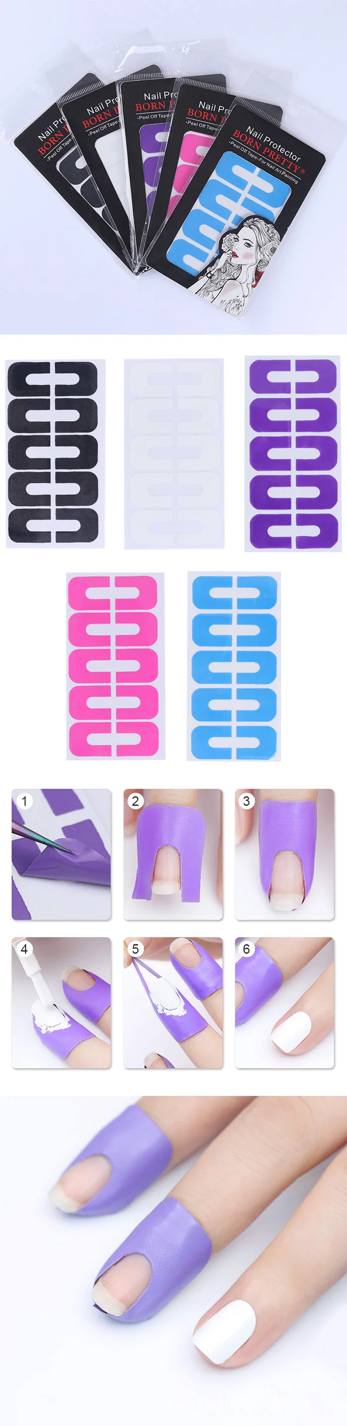 BORN PRETTY 10 шт водостойкая Защитная пленка для ногтей, креативная u-образная наклейка на палец