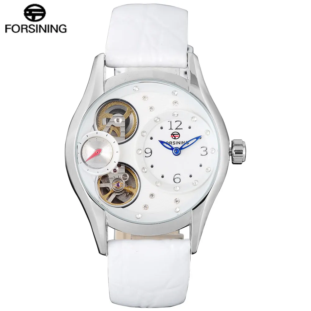 

FORSINING Mens Watches Skeleton Genuine Leather Top Brand White Color Luxury Auto Mechanical Men Watch Relogio Masculino