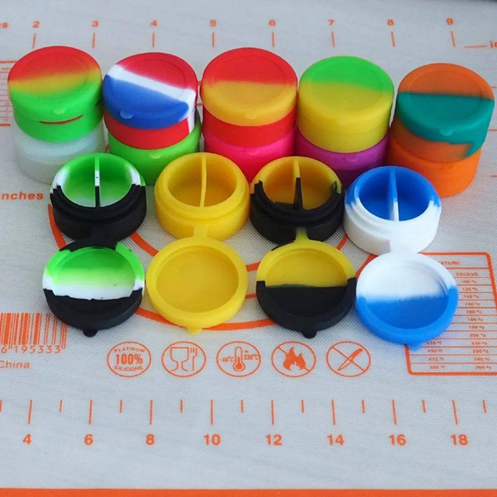 

50pcs\lot 7ml silicone container round hinge design silicone jar for storage spices wax dab cigarette oil or cream kitchen jars