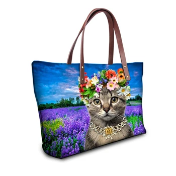 

Brand Women Handbag High Quality Shoulder Bags Cute Animal Cat Ladies Messenger Top Handle Bag Designer Floral Large Travel Bag