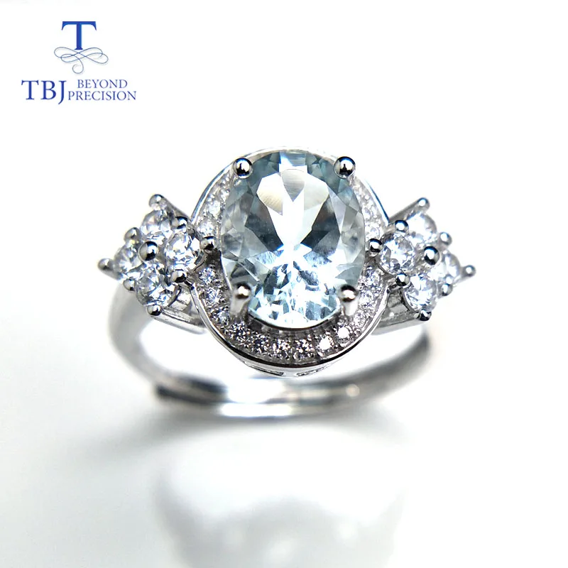 

TBJ,vintage royal natural brazil aquamarine gemstone Ring in 925 sterling silver aulic jewelry for women girls daily wear