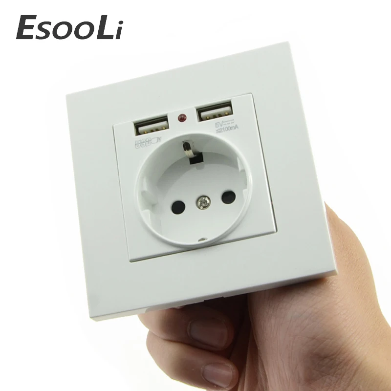Esooli Wall Socket Power 16A EU Standard Outlet With 2A Dual USB Charger Port for Mobile Phone | Обустройство дома