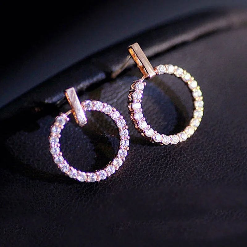 Circle Earrings Cubic Zirconia Copper Material Gold Silver Color Stud Earrings For Wedding Bridal Gift Jewelry