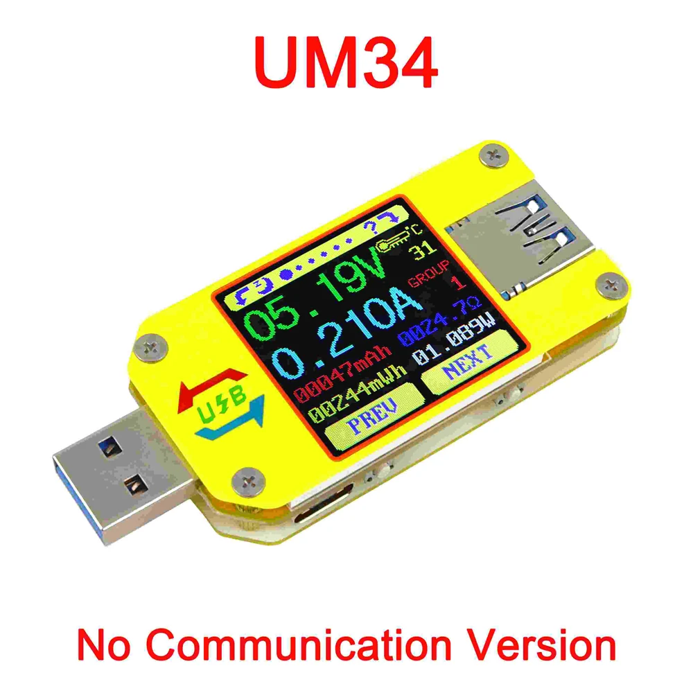 RD UM34 USB 3,0 Тип-C Цвет тестер Напряжение ток вольтметр Амперметр Батарея зарядный кабель измерение сопротивления