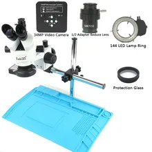 34MP HDMI Промышленная камера с интерфейсом usb рекордер Simul-Focal 7-45X зум Тринокулярный стереомикроскоп стрелы руки Стенд Ремонт рабочий коврик