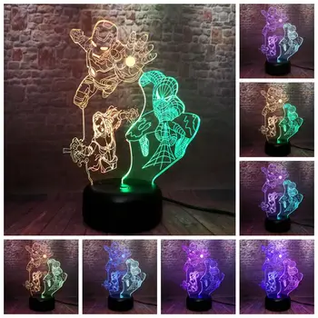 

Marvel Iron Man Figure 3D Illusion Nightlight LED 7 Colors Mixed Light Avengers Spiderman Captain Marvel Figuras Model Toys