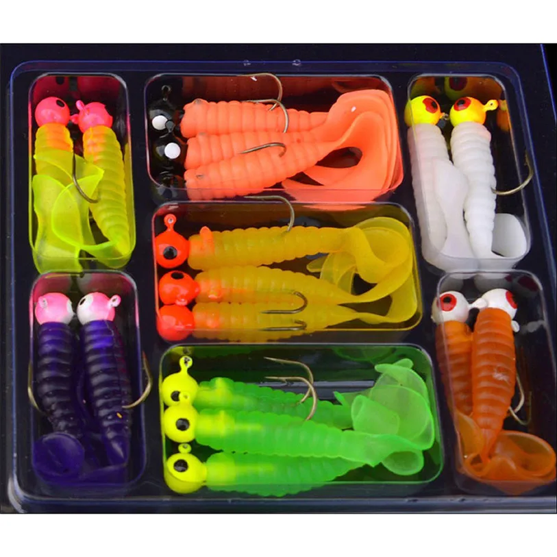 17Pcs Soft Worm Lure Lure Set Head Jig Hooks Fishing Baits Set Tackle