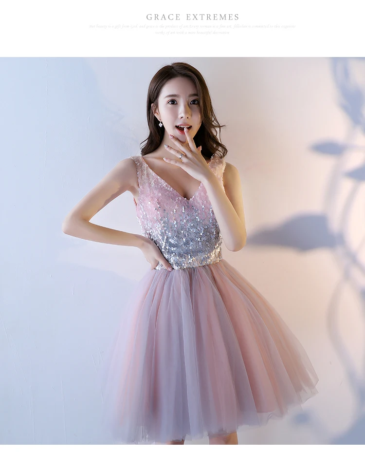 Pink A-Line Sequined Knee-Length Princess Bridesmaid Dress in Bridesmaid dresses